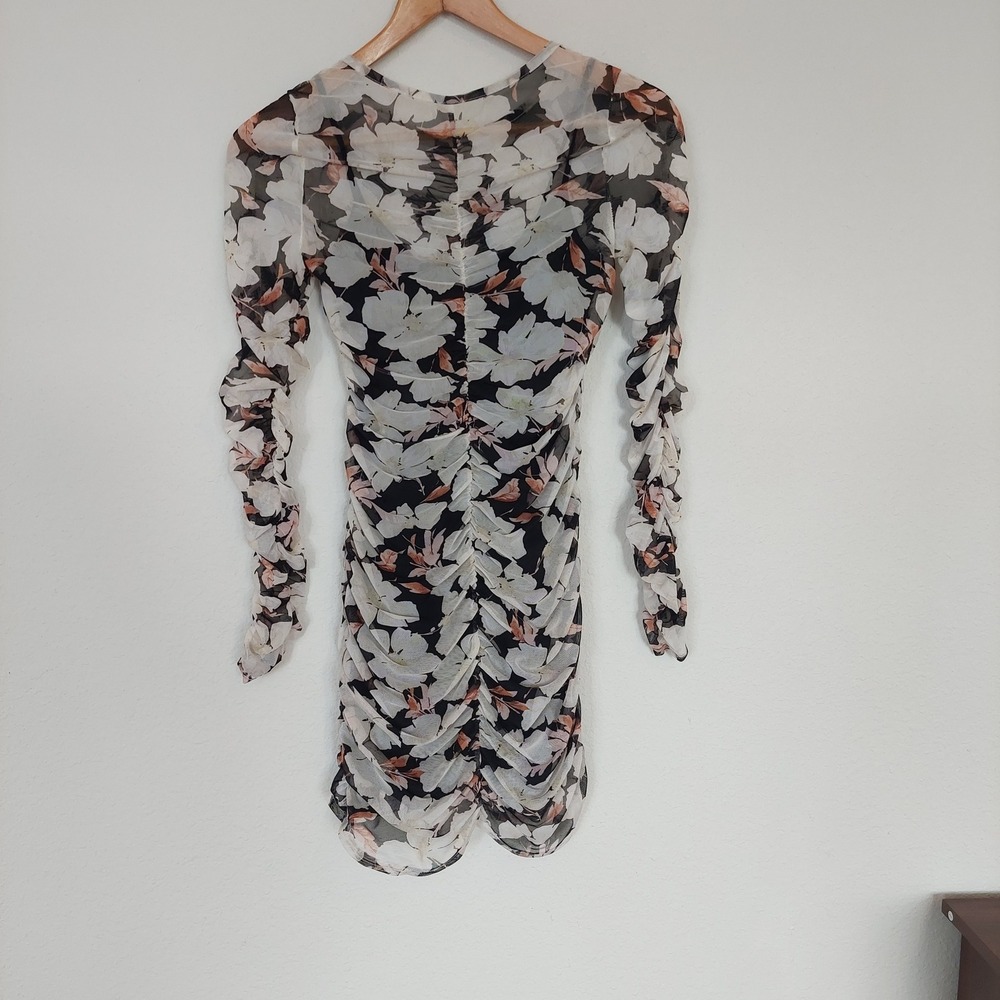 Abercrombie & Fitch Floral Mesh Ruched Mini Dress Long Sleeve Size XS - Picture 4 of 7